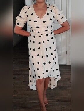 Target Cream High-Low Midi Skirt with Black Polka Dots